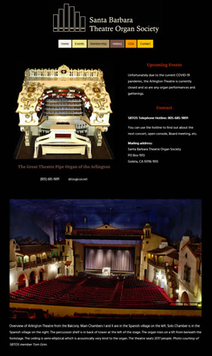 screenshot of Santa Barbara Theatre Organ Society website